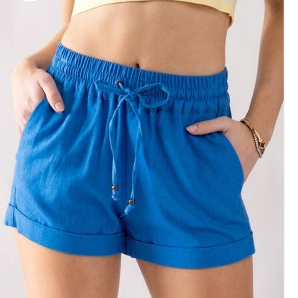 SET!! Great For 4th Of July!! Love Tree Blue Linen Shorts- Red Zenana Tank - Picture 4 of 8